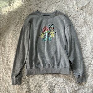 Stay Groovy Mushroom Graphic Print Gray Crewneck Sweatshirt